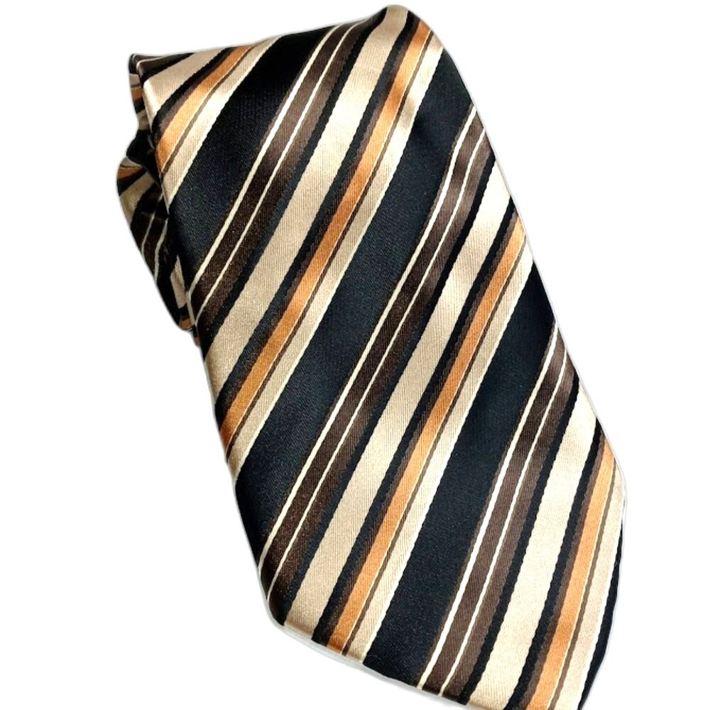 Bill Robinson Black Brown Striped Tie Polyester Necktie 3.5 X 58